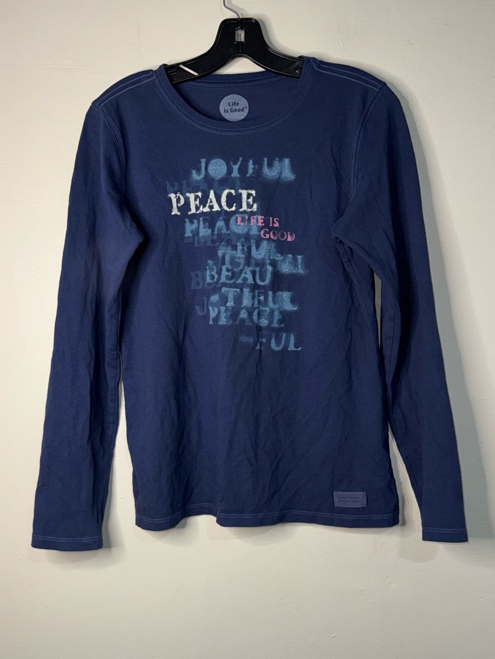 Life Is Good Navy Long-Sleeve Graphic Tee with Light Blue and Pink Print